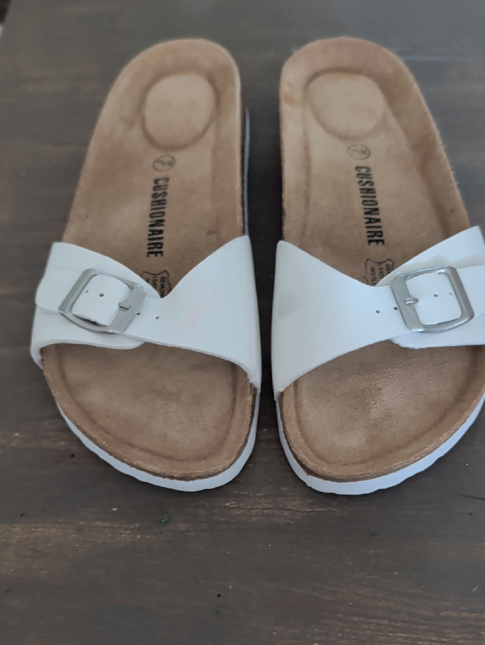 Cashionaire White Buckle Slide Sandals for Women - Cushioned Footbed
